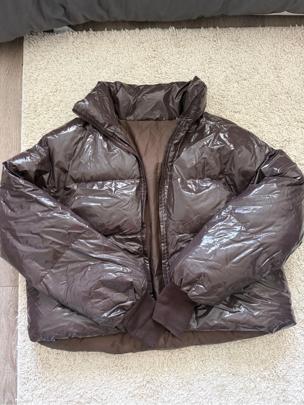 Women's Shiny Brown Puffer Jacket